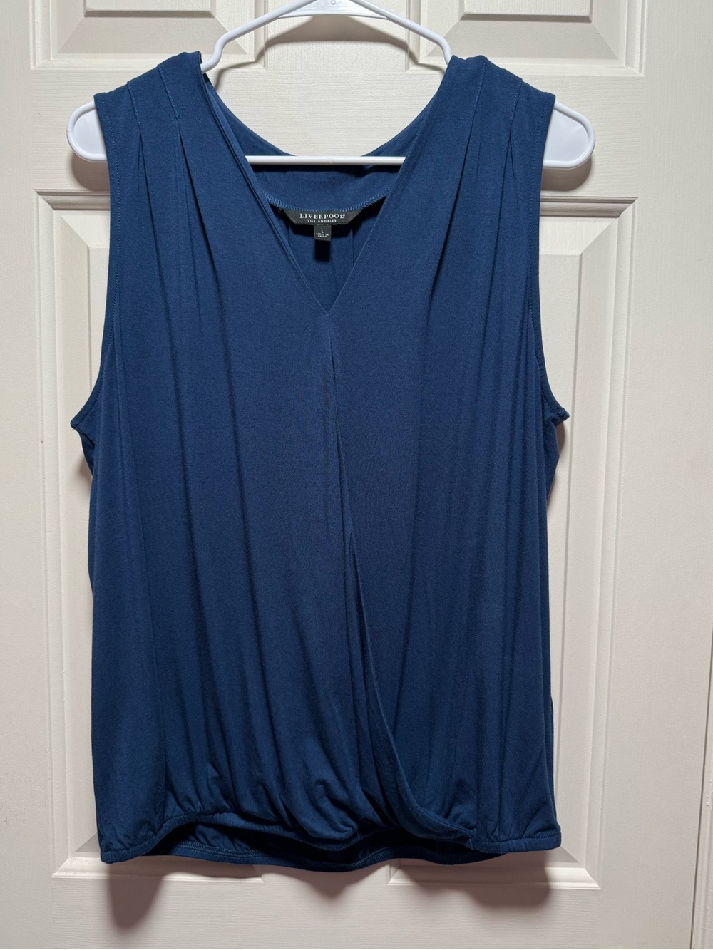Liverpool Light Navy Blue Draped V-Neck Sleeveless Viscose Top Size L